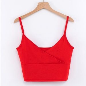Red plunge crop top